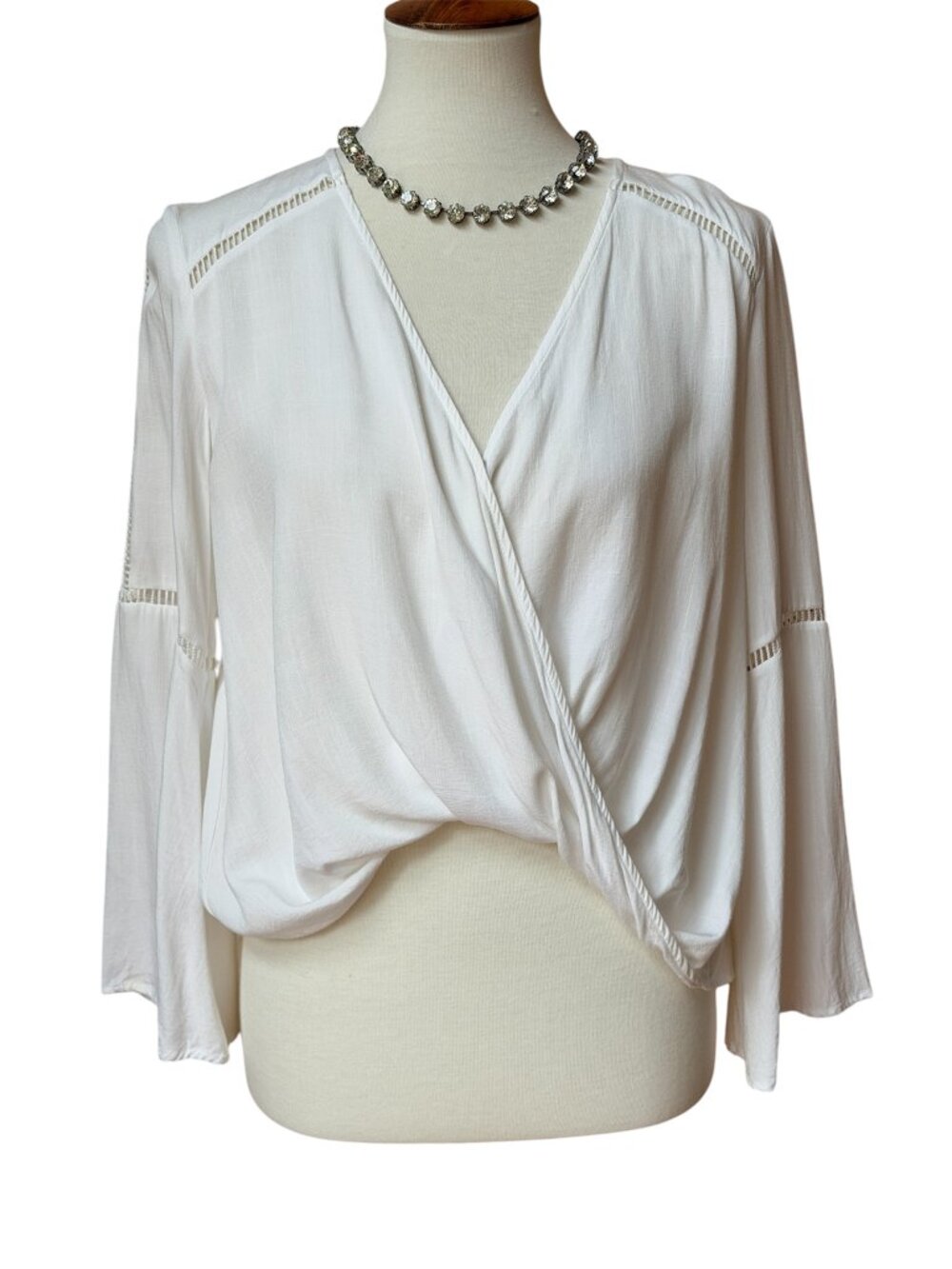 Lush V-Neck Bell Sleeve White Cropped Top